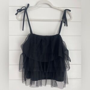 NWT, Black Tulle Bow Tie Spaghetti Strap Top, Size Small